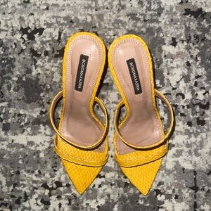 BCBGMaxAzria Yellow Snakeskin Textured Mule Heels